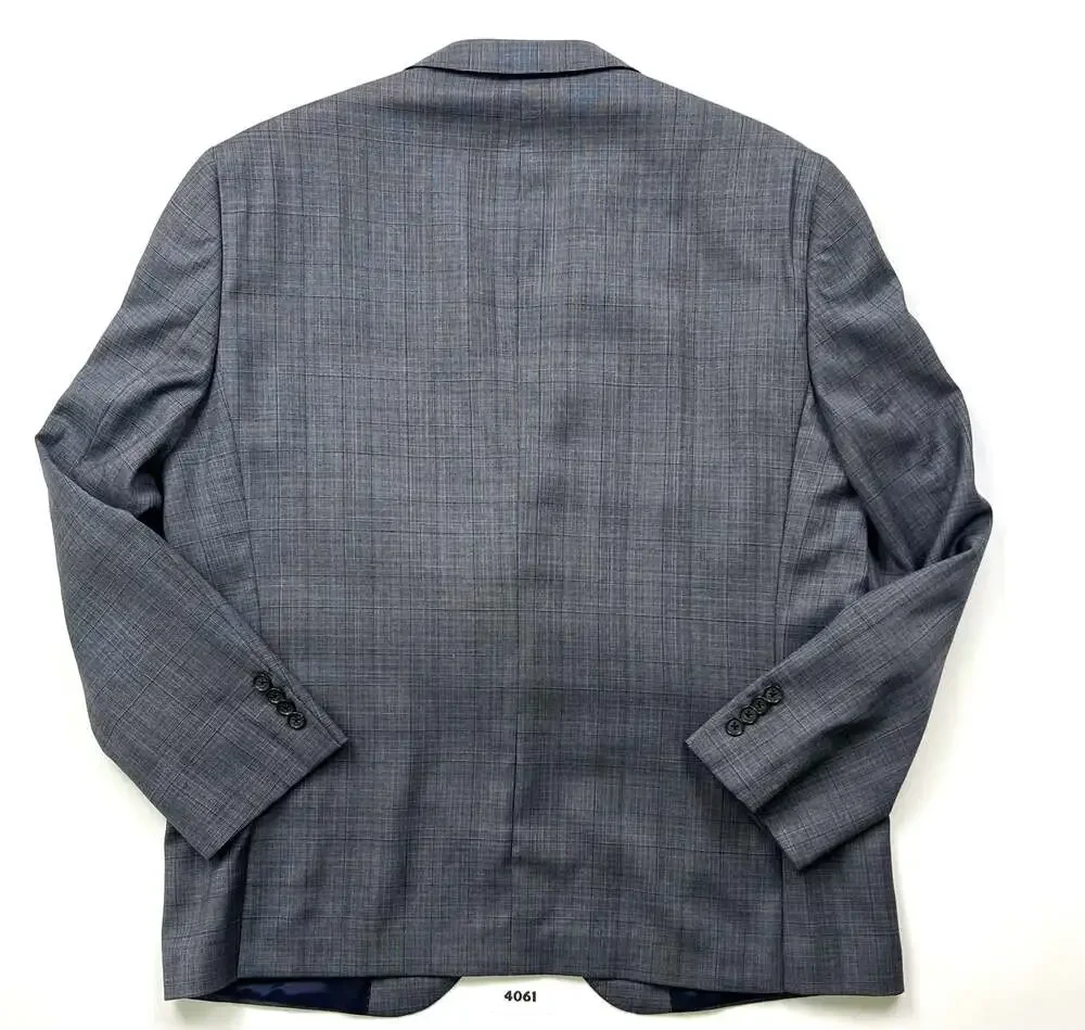 Cremieux Men's Gray Plaid Two-Button Blazer Jacket 100% wool  Size 44S
